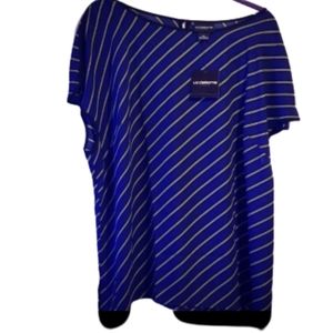 LIZ CLAIBORNE NWT extended cap sleeve cold shoulder blue white stripe
